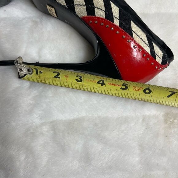 Jorge Bishoff Red patent leather,black white stripes textile peep toe he… - Picture 6 of 10